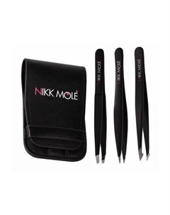 Набор из трех пинцетов для бровей с чехлом Black Tweezers Case Set Nikk mole
