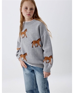 Вязаный джемпер оверсайз с принтом для девочек Sela