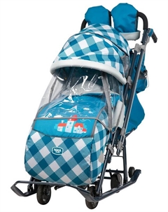 Санки-коляска детям НД7-4/4 капри в клетку (синий) Nika