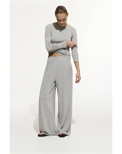 Брюки широкие из тонкого трикотажа серого цвета 2mood