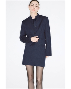 Жакет прямой укороченный с воротником-стойкой синего цвета 2mood