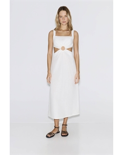 Платье миди со льном молочного цвета 2mood