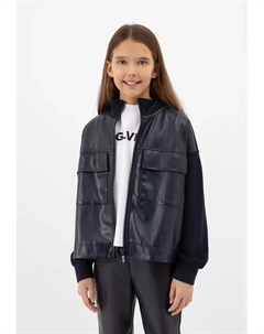 Толстовка с модными вставками из искусственной кожи, синий Gulliver