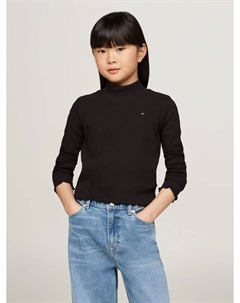 Рубашка с длинными рукавами "MOCK NECK RIB TOP LS", с замком по краю, вышивкой логотипа, черный Tommy hilfiger