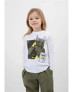 Рубашка с длинными рукавами и крутым принтом спереди, белый Gulliver