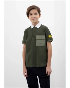 Рубашка-поло с контрастными принтами, хаки Gulliver