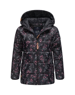 Тряпичная зимняя куртка "Цветы Роксанки" с капюшоном, стильная зимняя стеганая куртка для девочек с цветочным принтом, черный Ragwear