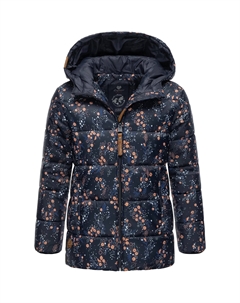 Тряпичная зимняя куртка "Цветы Роксанки" с капюшоном, стильная зимняя стеганая куртка для девочек с цветочным принтом, цвет морской волны Ragwear