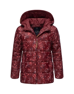 Тряпичная зимняя куртка "Цветы Роксанки" с капюшоном, стильная зимняя стеганая куртка для девочек с цветочным принтом, красный Ragwear