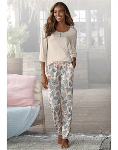 Пижама (2 шт.), с брюками с рисунком, зеленый Lascana