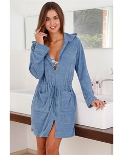 Халат женский домашний "Нела" (1 шт.), однотонный, короткий, с кулиской и карманами, XS-3XL, синий My home