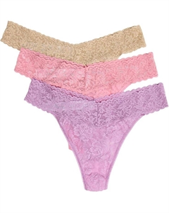 Стринги Signature Lace Original Rise Thong 3-Pack, цвет Pink Lady/Viola Purple/Sand Hanky panky