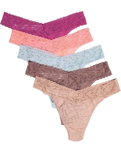 Стринги Signature Lace Original Rise Thong 5-Pack, цвет Seashell Beige/Peachfizz/Pearl Grey/Artichoke Heart/Desert Rose Hanky panky