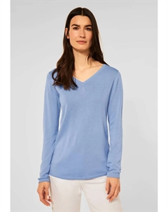 Однотонный свитер с V-образным вырезом, синий Cecil