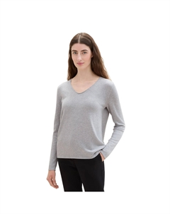 Свитер с V-образным вырезом из тонкой вязки, серый Tom tailor