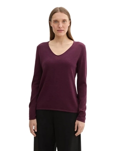 Свитер с V-образным вырезом из тонкой вязки, цвет Blackberry Tom tailor