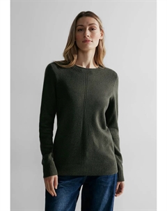 Свитер с круглым вырезом, выполненный из разных материалов, хаки Cecil