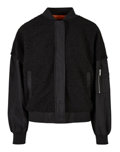 Куртка-бомбер " Women's Ladies Oversized Sherpa Mixed Bomber Jacket" (1 шт.), без капюшона, черный Urban classics