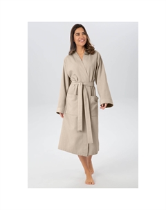 Мой домашний халат унисекс "Vanessa" (1 шт.), карманы, женский и мужской, вафельное пике, легкое качество, S-3XL, кремовый My home