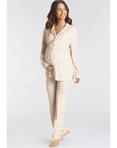 Пижама для беременных (2 шт.), с планкой на пуговицах и рюшами по боковому шву, бежевый Lascana