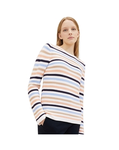 Вязаный свитер с полосатой структурой, цвет Peach Blue Ottoman Stripe Tom tailor