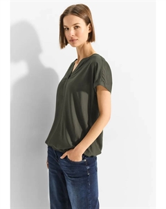 Блуза с короткими рукавами и эластичным поясом, хаки Cecil