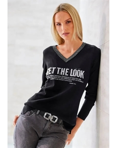 Свитер с V-образным вырезом "Пуловер", цвет Schwarz-Bedruckt Heine