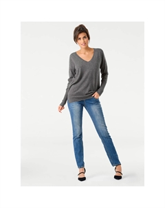 Вязаный свитер "V-пуловер", серый Heine