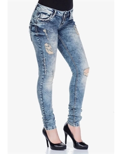 Джинсы узкого кроя с классными потертыми элементами, синий Cipo&baxx