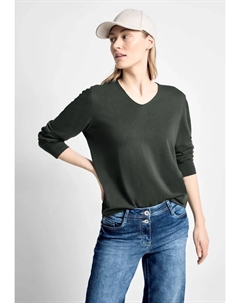 Вязаный свитер из мягкой смеси хлопка, хаки Cecil