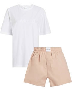 Пижама Underwear "S/S SHORT SET" (комплект, 2 шт.), с вышивкой логотипа на груди, цвет White Top_Subtle Bloom Bottom Calvin klein
