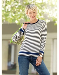 Вязаный свитер "свитер с круглым вырезом", цвет Champagner-Marine-Geringelt Classic basics