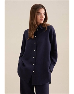 Длинная блузка "Black Rose", однотонный воротник с длинными рукавами, синий Seidensticker