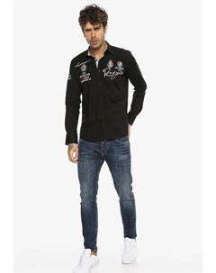 Рубашка с длинными рукавами "Джерси Сити", приталенного кроя, с вышивкой, черный Redbridge