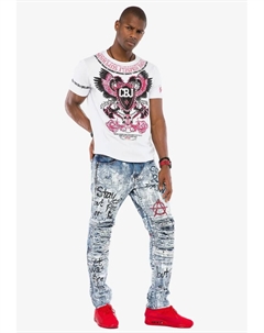 Джинсы узкого кроя, стильный потертый вид и прямой крой, синий Cipo&baxx