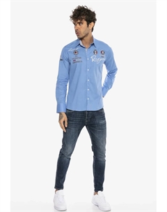 Рубашка с длинными рукавами "Джерси Сити", приталенного кроя, с вышивкой, голубой Redbridge