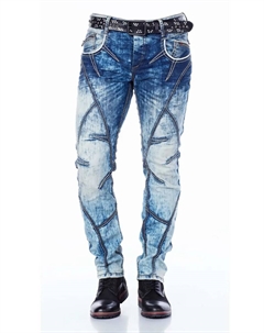 Прямые джинсы с эффектом потертости и декоративными швами, синий Cipo&baxx