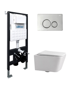 Комплект Rechteck AC1201-AC0105-AC0121, Унитаз подвесной безободковый, с микролифтом + Система инсталляции + Кнопка смыва хром Abber