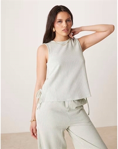 Кофта без рукавов с текстурированной полоской и завязками сбоку, зеленого и кремового цветов Vila