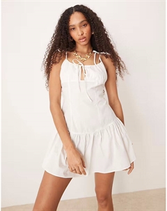Платье drop waist linen cami mini in white Asos design