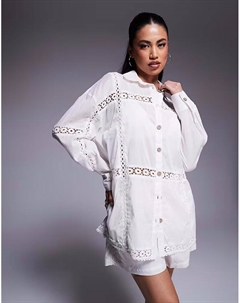 Рубашка с кружевной вставкой белого цвета River island