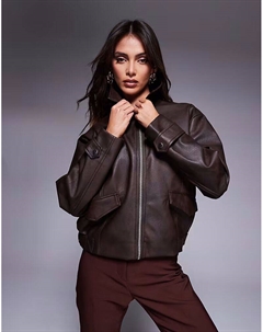 Куртка-бомбер с эффектом потертости темно-коричневого цвета River island