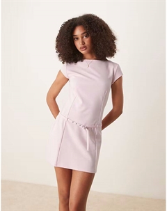 Мини-платье с короткими рукавами, вырезом-лодочкой и микроремнем на талии пастельно-розового цвета Mango