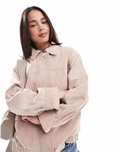 Свободный бомбер из натуральной замши пыльно-розового цвета Asos design