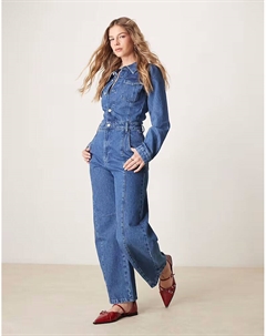Джинсовый комбинезон с длинными рукавами и застежкой-бочонком цвета индиго Asos design