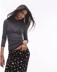 Базовая прозрачная кофточка премиум-класса с длинными рукавами и контрастной отделкой, темно-серого меланжевого цвета Topshop