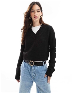 DESIGN – черный очень короткий свитер с V-образным вырезом Asos