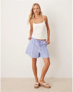 Шорты с завязками из ткани в светло-голубую полоску Mango