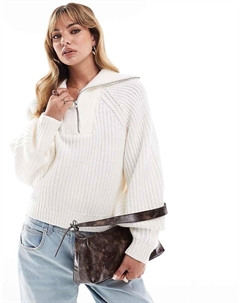 Кремовый свитер с высоким воротником, горловиной на молнии и просторными рукавами DESIGN Asos