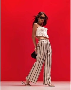 DESIGN – Широкие брюки из искусственного льна в полоску Asos